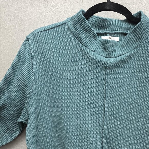 Maurices Sweater Womens XL Teal Waffle Knit Mock Neck Pattern Cuff Casual - Picture 2 of 10